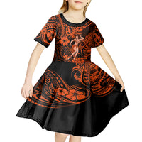 Hawaii Hula Girl Kid Short Sleeve Dress Polynesian Pattern Orange Version - Wonder Print Shop