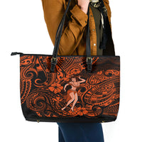 Hawaii Hula Girl Leather Tote Bag Polynesian Pattern Orange Version - Wonder Print Shop