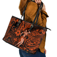 Hawaii Hula Girl Leather Tote Bag Polynesian Pattern Orange Version - Wonder Print Shop