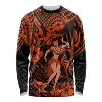 Hawaii Hula Girl Long Sleeve Shirt Polynesian Pattern Orange Version - Wonder Print Shop