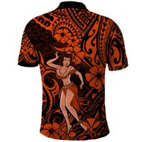Hawaii Hula Girl Polo Shirt Polynesian Pattern Orange Version - Wonder Print Shop