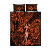 Hawaii Hula Girl Quilt Bed Set Polynesian Pattern Orange Version - Wonder Print Shop