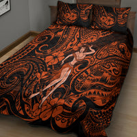Hawaii Hula Girl Quilt Bed Set Polynesian Pattern Orange Version - Wonder Print Shop