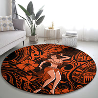 hawaii-hula-girl-round-carpet-polynesian-pattern-orange-version