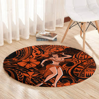 hawaii-hula-girl-round-carpet-polynesian-pattern-orange-version