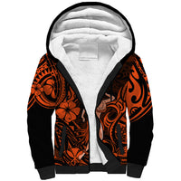 Hawaii Hula Girl Sherpa Hoodie Polynesian Pattern Orange Version - Wonder Print Shop