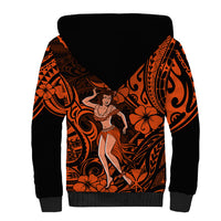 Hawaii Hula Girl Sherpa Hoodie Polynesian Pattern Orange Version - Wonder Print Shop