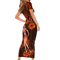 Hawaii Hula Girl Short Sleeve Bodycon Dress Polynesian Pattern Orange Version - Wonder Print Shop