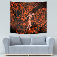Hawaii Hula Girl Tapestry Polynesian Pattern Orange Version - Wonder Print Shop