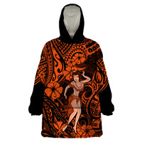 Hawaii Hula Girl Wearable Blanket Hoodie Polynesian Pattern Orange Version - Wonder Print Shop
