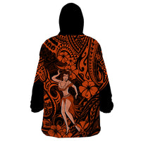 Hawaii Hula Girl Wearable Blanket Hoodie Polynesian Pattern Orange Version - Wonder Print Shop