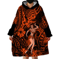 Hawaii Hula Girl Wearable Blanket Hoodie Polynesian Pattern Orange Version - Wonder Print Shop