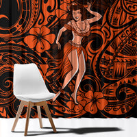 Hawaii Hula Girl Window Curtain Polynesian Pattern Orange Version - Wonder Print Shop