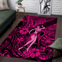 Hawaii Hula Girl Area Rug Polynesian Pattern Pink Version - Wonder Print Shop