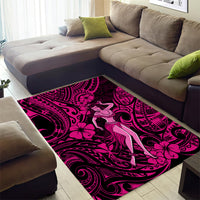 Hawaii Hula Girl Area Rug Polynesian Pattern Pink Version - Wonder Print Shop
