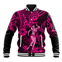 Hawaii Hula Girl Baseball Jacket Polynesian Pattern Pink Version - Wonder Print Shop