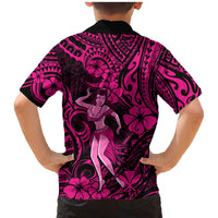 Hawaii Hula Girl Family Matching Mermaid Dress and Hawaiian Shirt Polynesian Pattern Pink Version - Wonder Print Shop