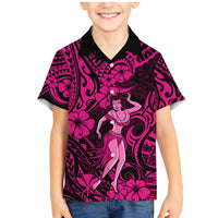Hawaii Hula Girl Family Matching Mermaid Dress and Hawaiian Shirt Polynesian Pattern Pink Version - Wonder Print Shop