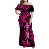 Hawaii Hula Girl Family Matching Off Shoulder Maxi Dress and Hawaiian Shirt Polynesian Pattern Pink Version - Wonder Print Shop