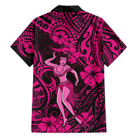 Hawaii Hula Girl Family Matching Summer Maxi Dress and Hawaiian Shirt Polynesian Pattern Pink Version - Wonder Print Shop