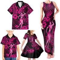 Hawaii Hula Girl Family Matching Tank Maxi Dress and Hawaiian Shirt Polynesian Pattern Pink Version - Wonder Print Shop