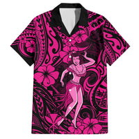 Hawaii Hula Girl Family Matching Tank Maxi Dress and Hawaiian Shirt Polynesian Pattern Pink Version - Wonder Print Shop