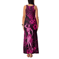Hawaii Hula Girl Family Matching Tank Maxi Dress and Hawaiian Shirt Polynesian Pattern Pink Version - Wonder Print Shop