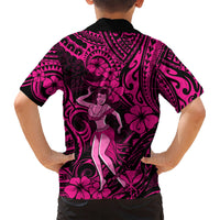 Hawaii Hula Girl Kid Hawaiian Shirt Polynesian Pattern Pink Version - Wonder Print Shop