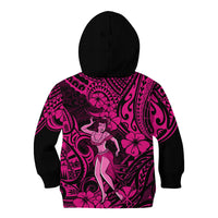 Hawaii Hula Girl Kid Hoodie Polynesian Pattern Pink Version - Wonder Print Shop