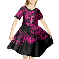 Hawaii Hula Girl Kid Short Sleeve Dress Polynesian Pattern Pink Version - Wonder Print Shop