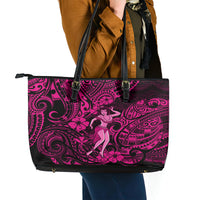 Hawaii Hula Girl Leather Tote Bag Polynesian Pattern Pink Version - Wonder Print Shop