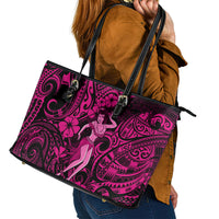 Hawaii Hula Girl Leather Tote Bag Polynesian Pattern Pink Version - Wonder Print Shop