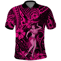 Hawaii Hula Girl Polo Shirt Polynesian Pattern Pink Version - Wonder Print Shop