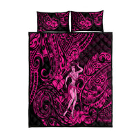 Hawaii Hula Girl Quilt Bed Set Polynesian Pattern Pink Version - Wonder Print Shop