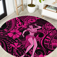 hawaii-hula-girl-round-carpet-polynesian-pattern-pink-version