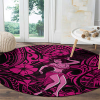 hawaii-hula-girl-round-carpet-polynesian-pattern-pink-version