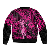 Hawaii Hula Girl Sleeve Zip Bomber Jacket Polynesian Pattern Pink Version - Wonder Print Shop