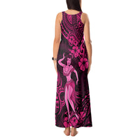 Hawaii Hula Girl Tank Maxi Dress Polynesian Pattern Pink Version - Wonder Print Shop