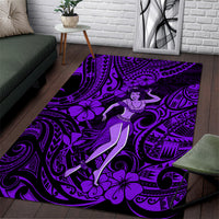 Hawaii Hula Girl Area Rug Hibiscus Hawaii Tribal Tattoo Purple Version - Wonder Print Shop