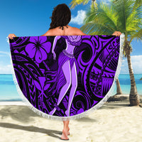 Hawaii Hula Girl Beach Blanket Hibiscus Hawaii Tribal Tattoo Purple Version - Wonder Print Shop