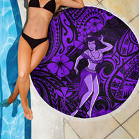Hawaii Hula Girl Beach Blanket Hibiscus Hawaii Tribal Tattoo Purple Version - Wonder Print Shop