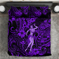 Hawaii Hula Girl Bedding Set Hibiscus Hawaii Tribal Tattoo Purple Version - Wonder Print Shop