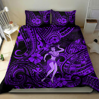 Hawaii Hula Girl Bedding Set Hibiscus Hawaii Tribal Tattoo Purple Version - Wonder Print Shop