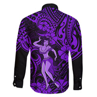 Hawaii Hula Girl Family Matching Long Sleeve Bodycon Dress and Hawaiian Shirt Hibiscus Hawaii Tribal Tattoo Purple Version - Wonder Print Shop