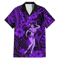 Hawaii Hula Girl Family Matching Mermaid Dress and Hawaiian Shirt Hibiscus Hawaii Tribal Tattoo Purple Version - Wonder Print Shop