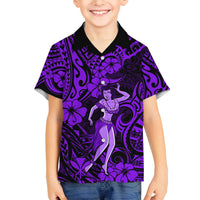 Hawaii Hula Girl Family Matching Summer Maxi Dress and Hawaiian Shirt Hibiscus Hawaii Tribal Tattoo Purple Version - Wonder Print Shop