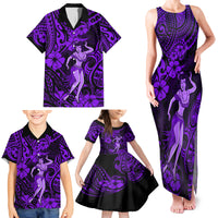 Hawaii Hula Girl Family Matching Tank Maxi Dress and Hawaiian Shirt Hibiscus Hawaii Tribal Tattoo Purple Version - Wonder Print Shop