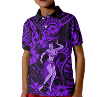 Hawaii Hula Girl Kid Polo Shirt Hibiscus Hawaii Tribal Tattoo Purple Version - Wonder Print Shop