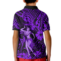 Hawaii Hula Girl Kid Polo Shirt Hibiscus Hawaii Tribal Tattoo Purple Version - Wonder Print Shop