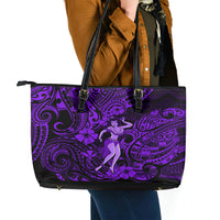 Hawaii Hula Girl Leather Tote Bag Hibiscus Hawaii Tribal Tattoo Purple Version - Wonder Print Shop